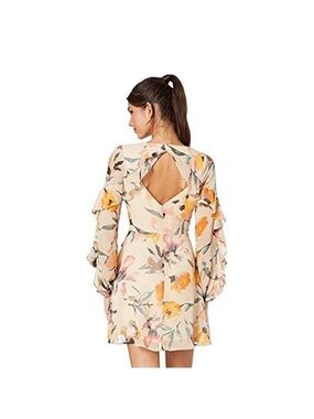 BCBGeneration Cream Floral Open-Back Ruffle Mini Dress